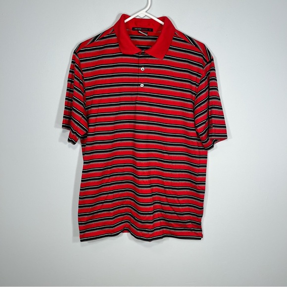 Tiger Woods Collection Polo Shirt Mens Medium Red Black Stripes Nike Golf DriFit - Picture 1 of 10